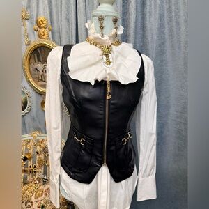 Black Leather Vest with Gold Accents